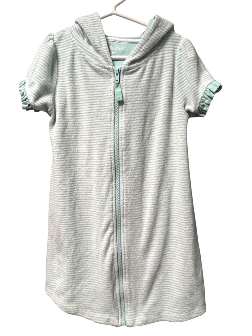 Girl’s Aqua and White Ruffle Butts Full Zip Hooded Coverup (Size 6)